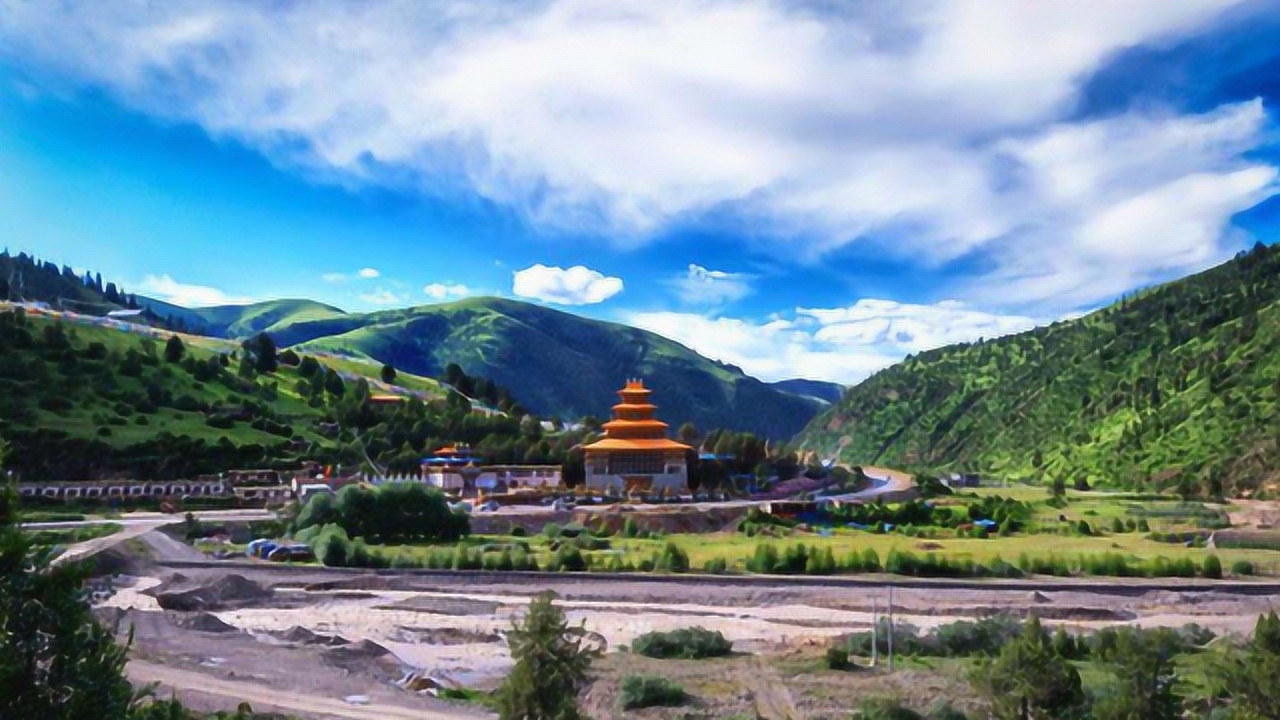 西藏类乌齐林卡玛多塔林古老建筑群,一山有四季,十里不同天