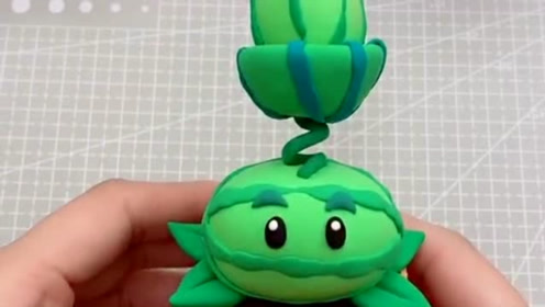 黏土制作,植物大战僵尸系列之西瓜投手,陪孩子锻炼动手能力