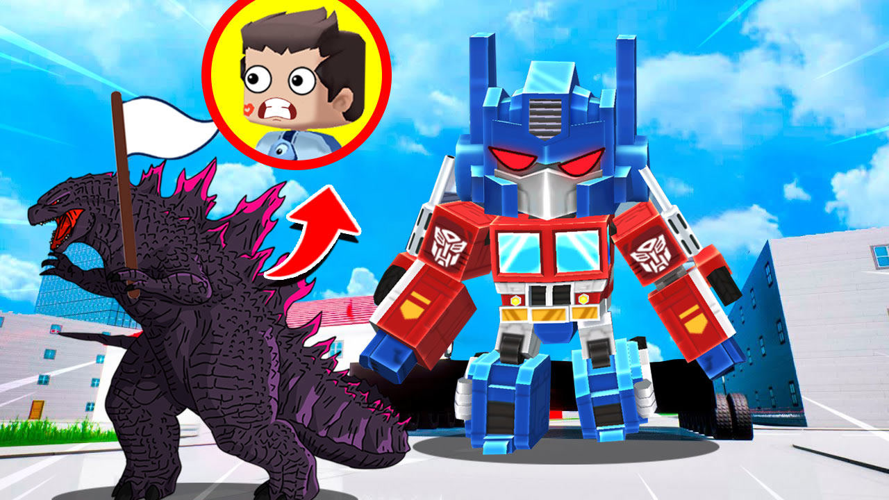 迷你世界:联机模式,木鱼变身哥斯拉被变身变形金刚的粉丝暴打!