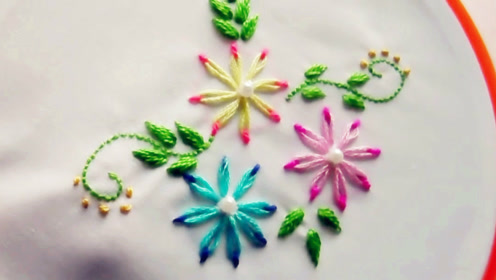 手工刺绣:菊叶绣针法缝制简单的绣花图案