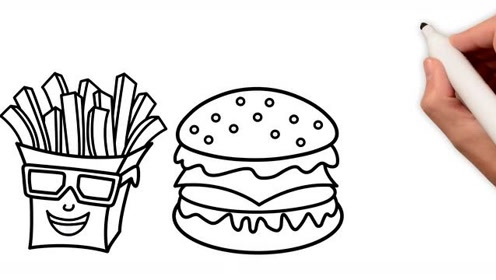 汉堡包薯条可乐简笔画图片
