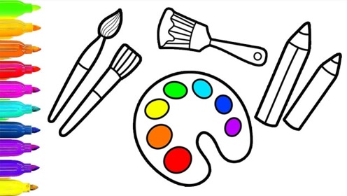 趣味简笔画:画调色板,水彩笔