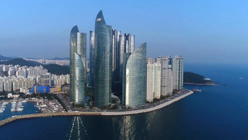 航拍韩国的城建,釜山的高楼群很亮眼