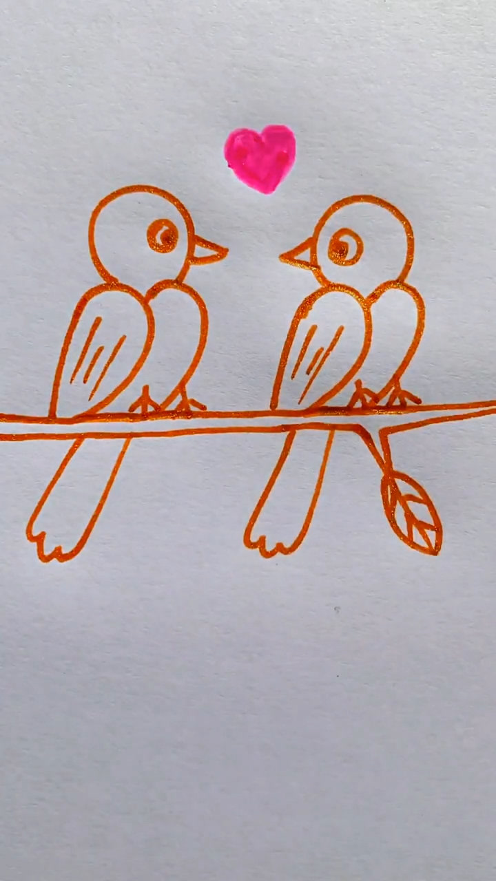 4个2画一对情侣鸟,绘画