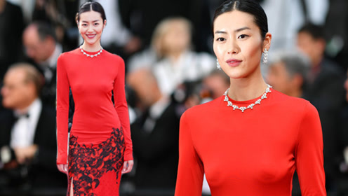 刘雯真空红裙亮相戛纳红毯 身材高挑美腿性感