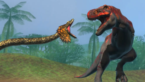 侏罗纪恐龙,霸王龙vs泰坦蟒
