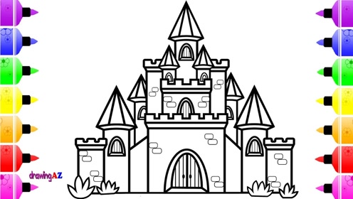 亲子涂色画:紫色漂亮城堡
