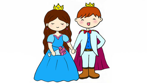 卡通简笔画,可爱的新娘新郎手牵手组成幸福的家庭