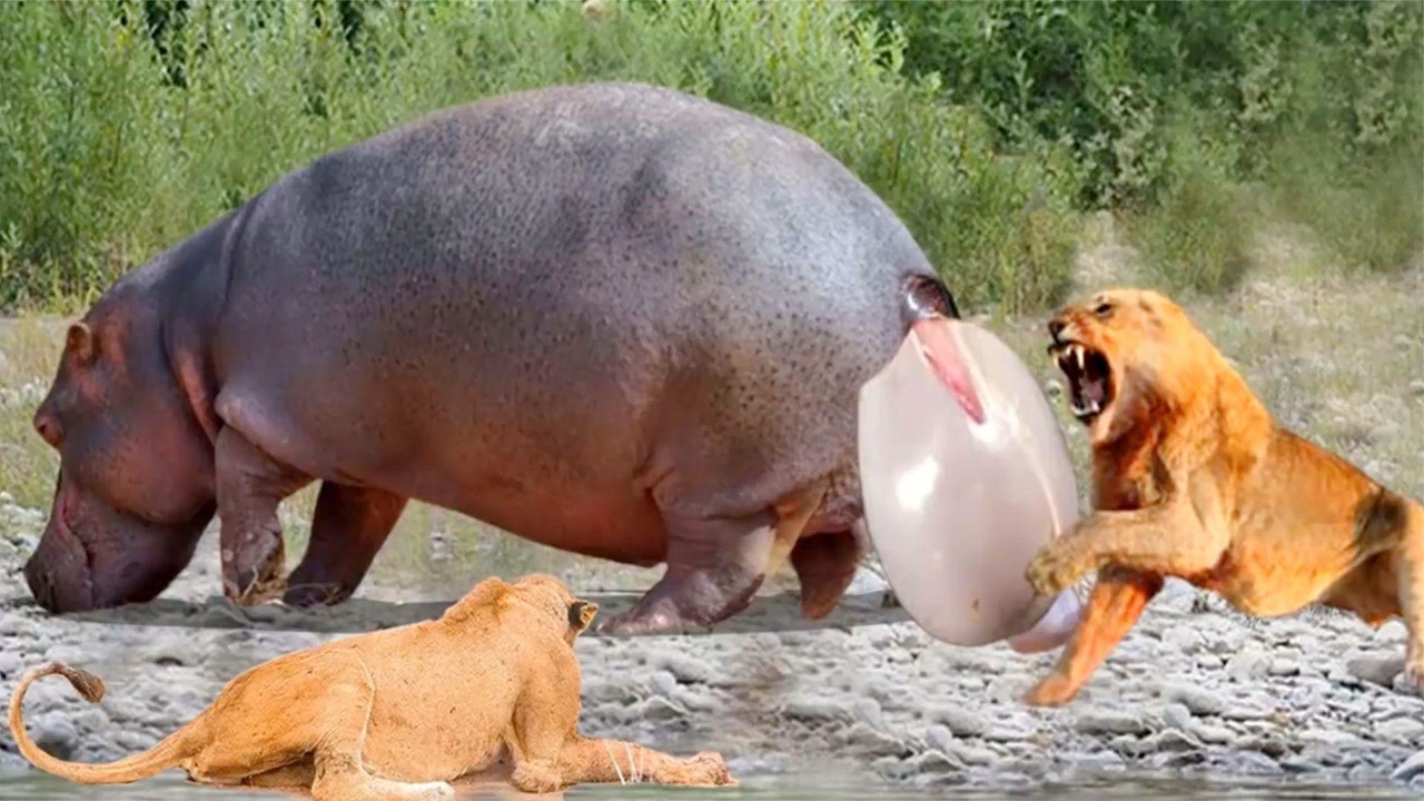 狮子偷袭河马,过程精彩绝伦,成年河马和狮子谁更厉害呢?