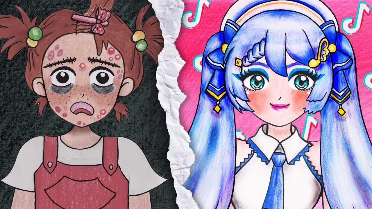 趣味定格动画:小美的初音未来仿妆,你们觉得好看吗?