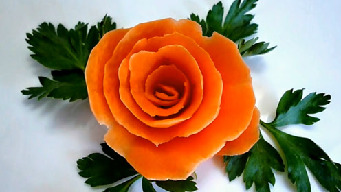 蔬菜雕刻视频,用胡萝卜雕刻一朵玫瑰花