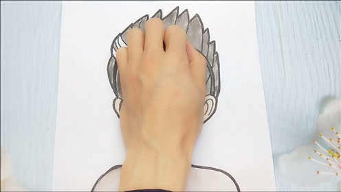 用手掌放在一张a4纸手绘熊出没天才威,简单又帅气的手势画