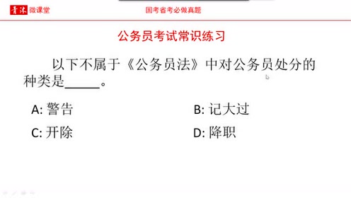 [图]公务员考试，不属于《公务员法》中对公务员处分的种类是