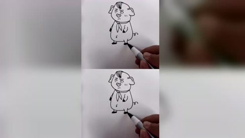 正能量传递猪屁登简笔画