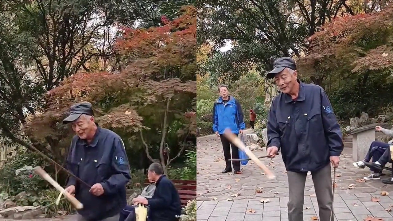 上海公園一大爺耍花棍,技藝爐火純青!網友:你大爺還是你大爺!