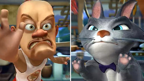 熊出没 馋猫肥波 拼了命的和光头强抢这盒生鱼片