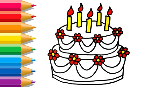 儿童简笔画:草莓蛋糕画画,涂颜色右脑开发