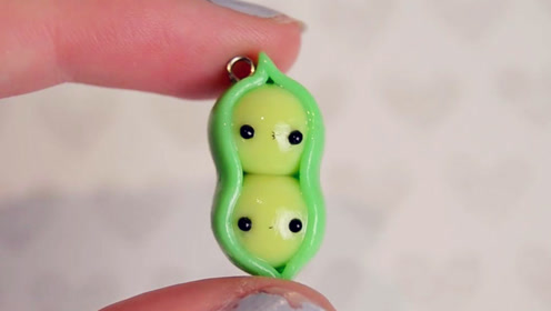 diy创意手工粘土软陶制作两个可爱的小豌豆饰品