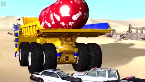 beamng:超大矿车自卸大铁球碾压警车,画面够酸爽