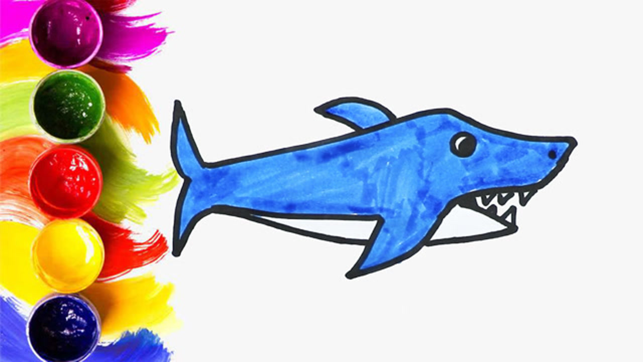 儿童绘画简笔画涂色识颜色 babyshark鲨鱼宝宝