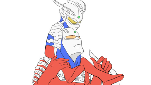 温馨的赛文奥特曼与赛罗奥特曼两父子儿童卡通简笔画