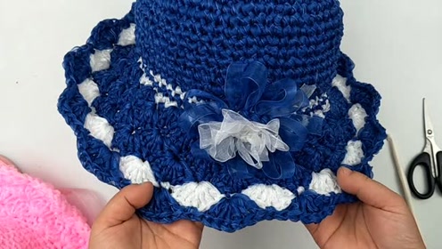 一安生活馆扇形花丝带帽的钩法雪纺纱带帽子儿童成人太阳帽