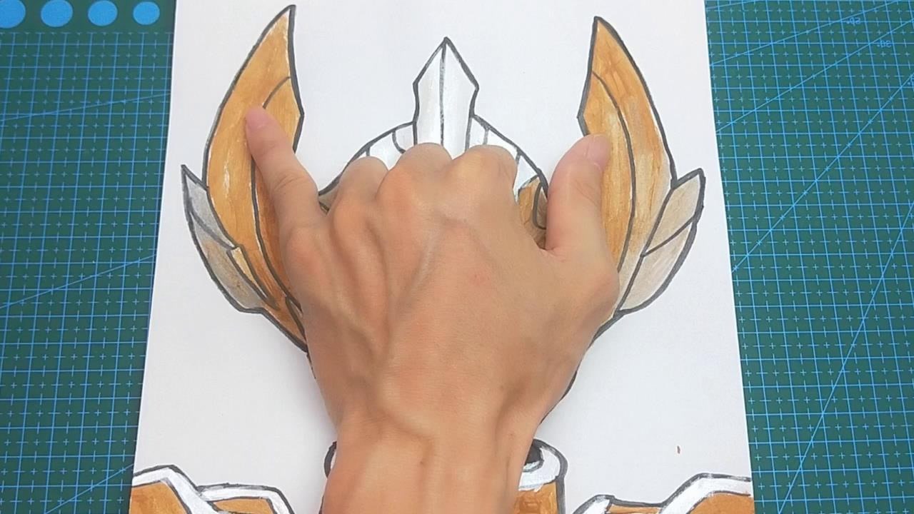 用手掌放在纸里手绘泰迦奥特曼光子地球形态,简单又帅气的手势画