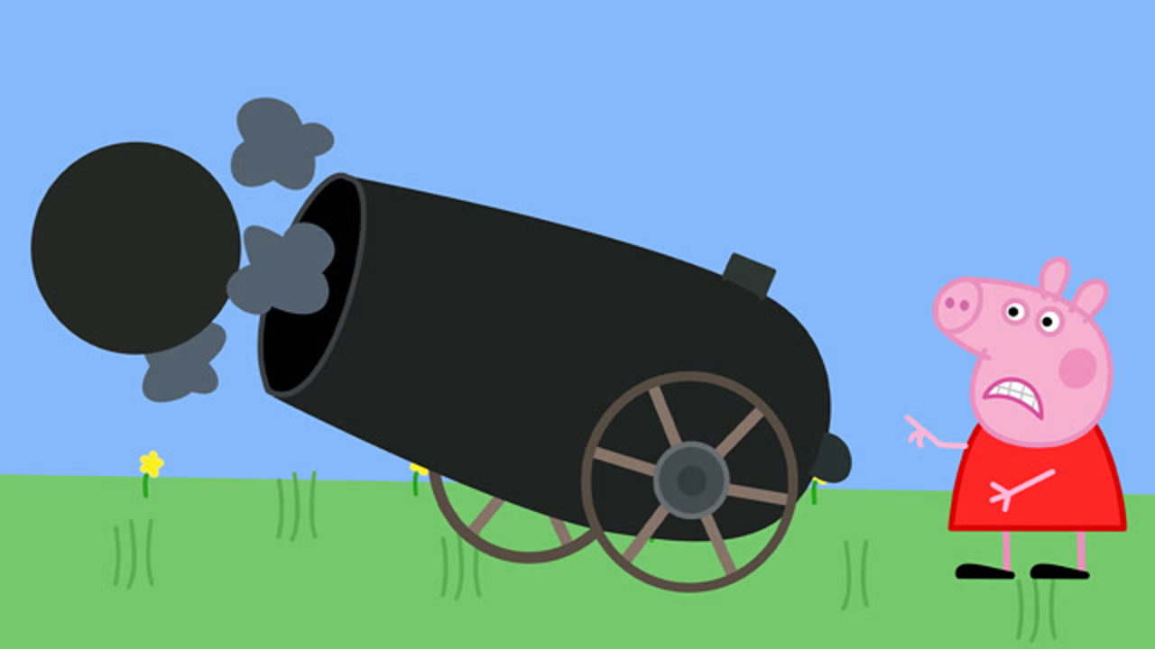 小猪佩奇正在看如何发射大炮 简笔画