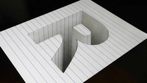 用画笔在纸上挖个坑,其实只需要几条直线,就能画出3d错觉视效