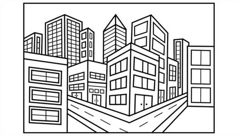 画高楼林立的城市并着色 有趣的绘画涂鸦