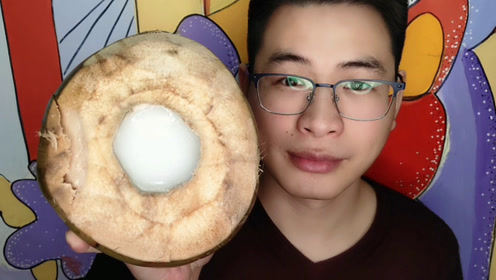 美食吃货,眼镜哥吃椰子冻,椰汁和果冻混合鲜嫩q弹,吃得好满足