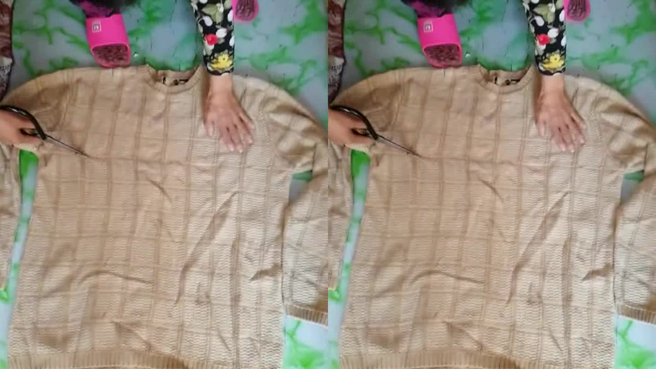 一件毛衣改做小孩裤子,底下做裙子两用