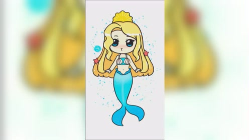 画美人鱼公主米娜,迷你装扮米娜 画画教程 简笔画过程
