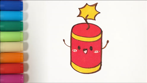 儿歌多多儿童简笔画,鞭炮,春节到了,宝贝来学画可爱的卡通烟花吧