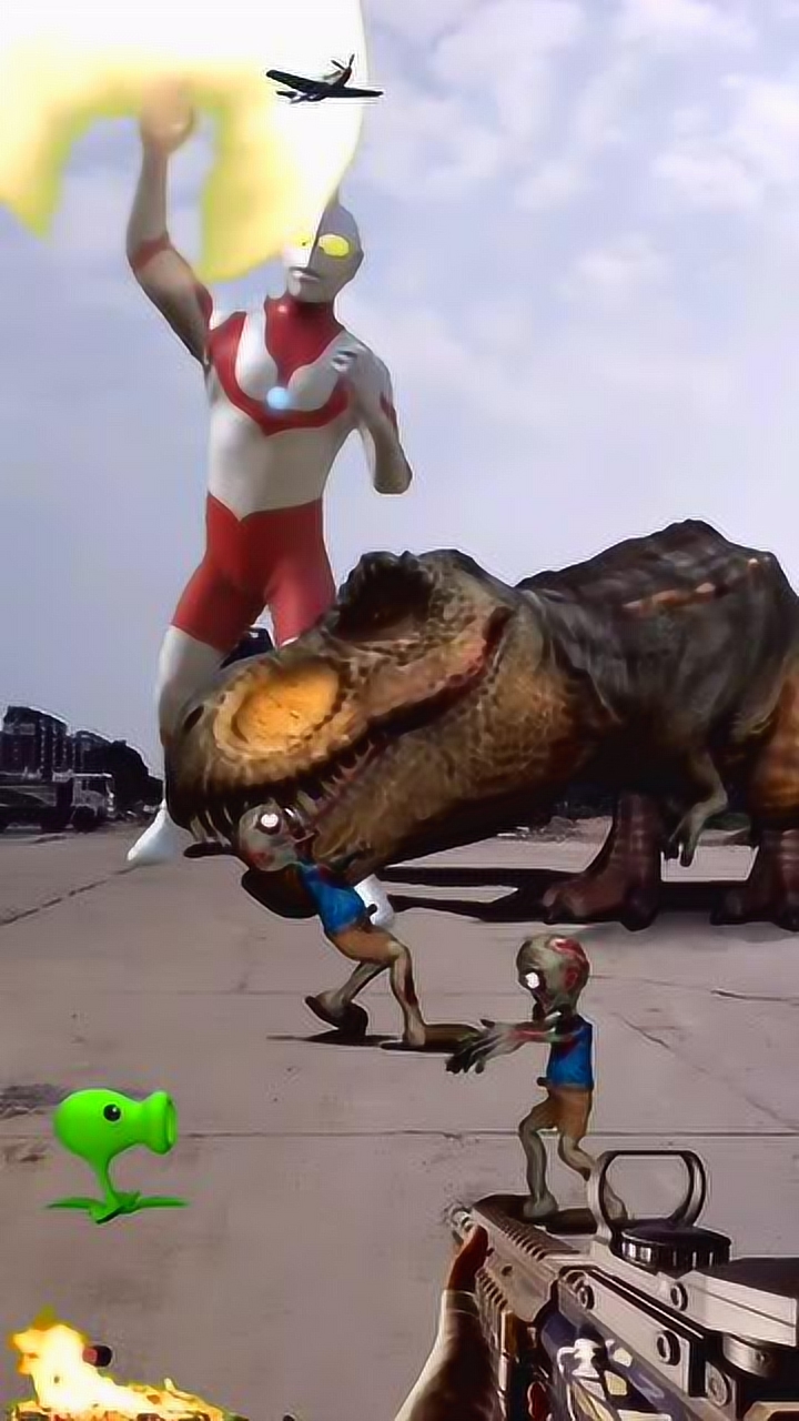 僵尸请来了霸王龙,我请奥特曼来帮我打败霸王龙