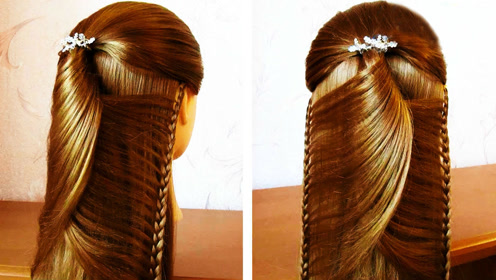 时尚披肩发编发视频教程美发造型一步一比教图解,好看的瀑布发型