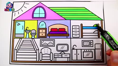今天绘画的这款房子家里装饰可以参考哦 简笔画儿童颜色早教!
