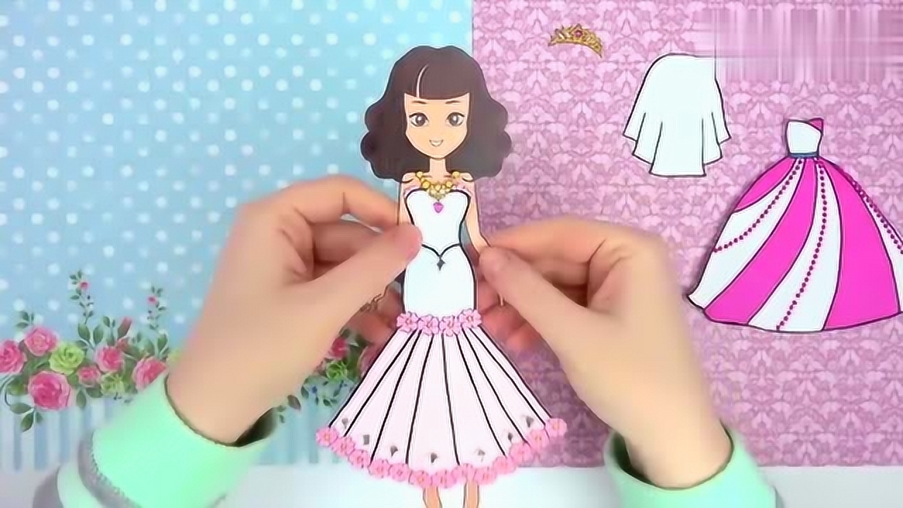 创意纸手工,为纸娃娃制作3套漂亮的婚纱礼服,一起给娃娃换装!