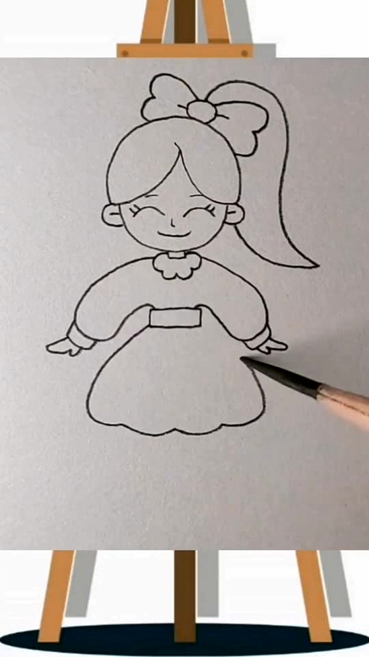 幼儿简笔画作品来了,带着宝宝画一个活泼的小女孩吧