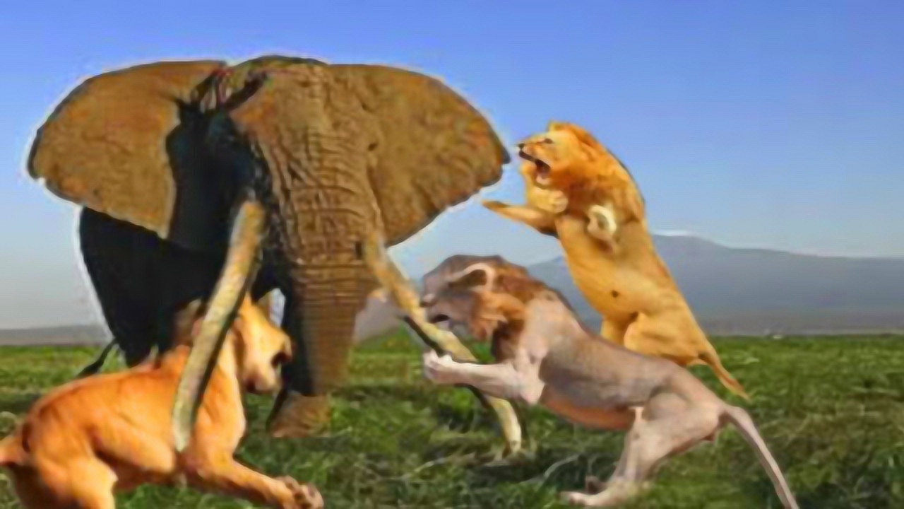 5吨重大象遭13只狮子猎杀,绝望之时发生了这惊人一幕,生命的顽强