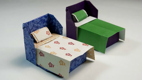 创意diy折纸教程,制作单人席梦思床