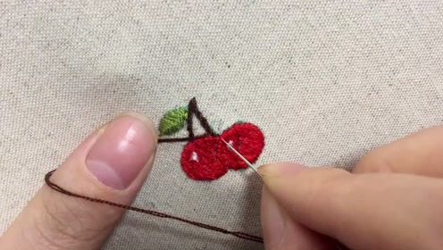 立体刺绣之樱桃,欧式刺绣的简单针法相结合,绣出可爱的小樱桃-2