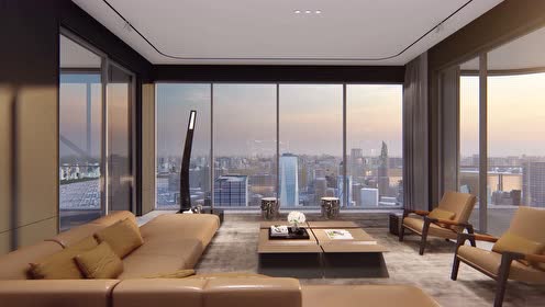 重庆融创壹号院270度视角无边际客厅效果演绎