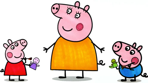 小猪佩奇乔治和猪妈妈一起游戏的简笔画儿歌