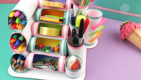 用废弃卷纸筒diy环保收纳架