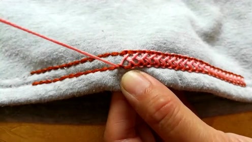 手缝明线锁边针法,可做衣服花边,两种颜色自由搭配