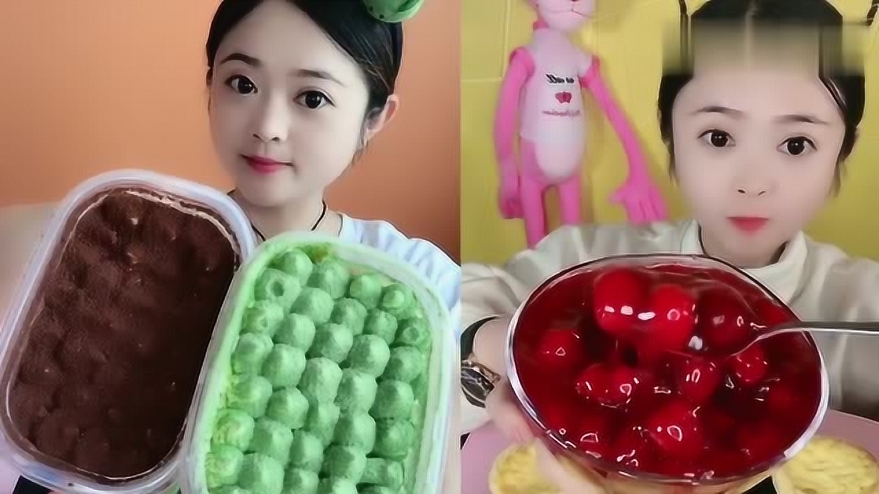 美女直播吃抹茶盒子蛋糕,草莓酱,一口超过瘾,我向往的生活