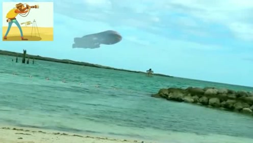 海面上空出现巨型UFO画面，场面堪比好莱坞大片
