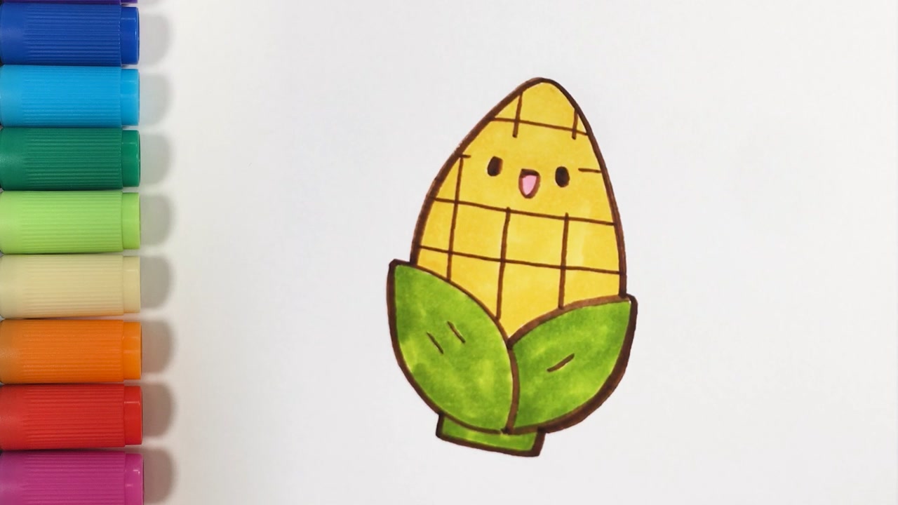 儿歌多多蔬菜简笔画,玉米,秋天来收获一颗金灿灿的玉米