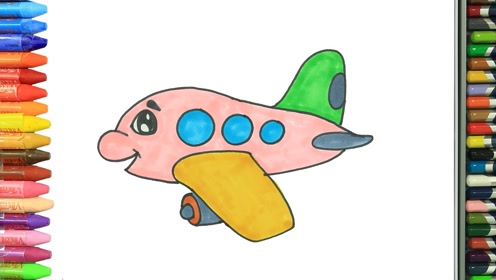 儿童涂色画:可爱的小飞机